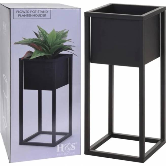 H&S Collection Metal Plant Stand with Black Flower Pot