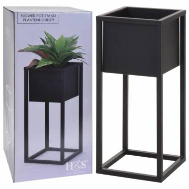 H&S Collection Metal Plant Stand with Black Flower Pot