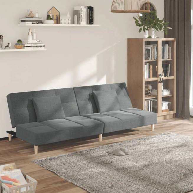 Dvivietė audinė sofa-lova su dvejomis pagalvėmis