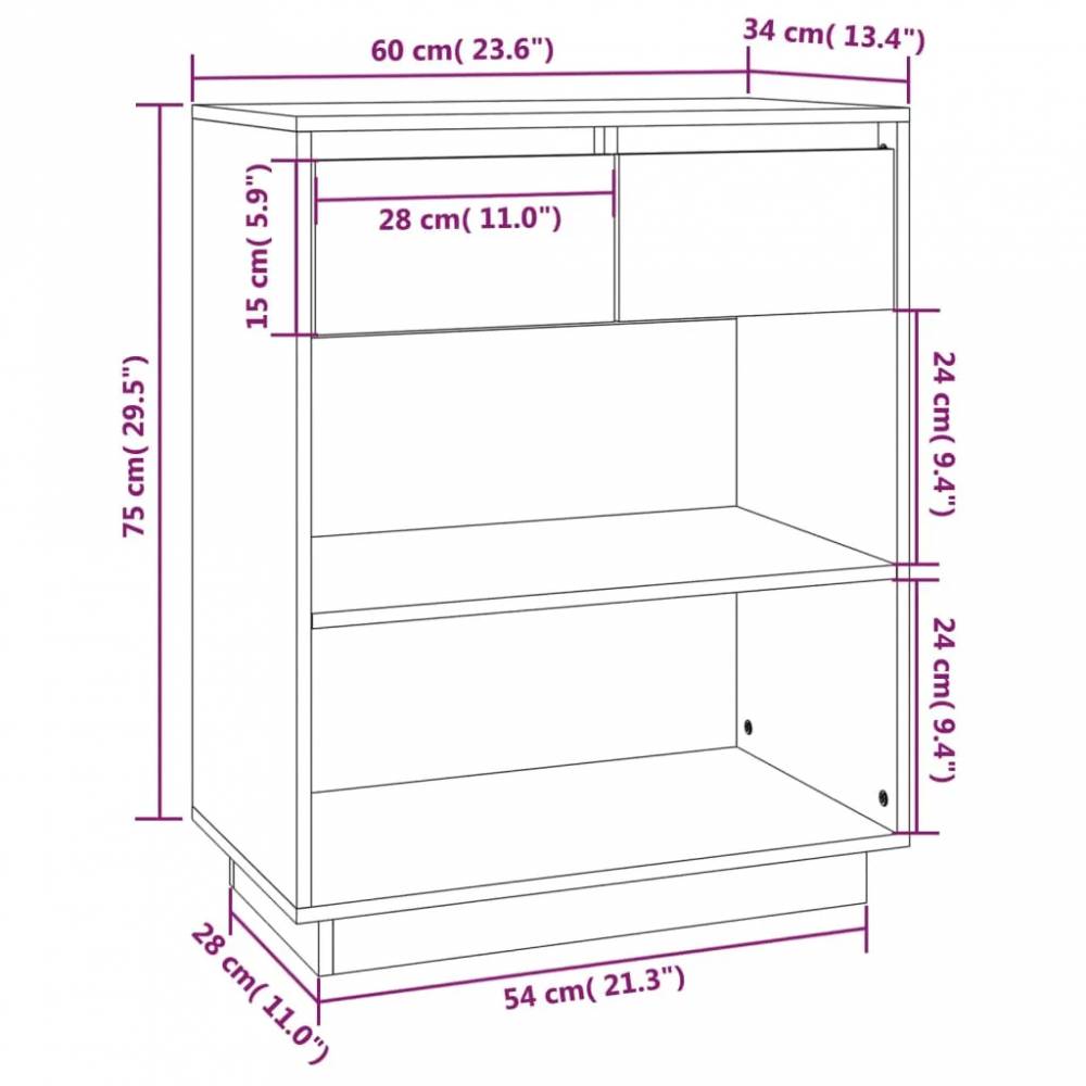 Konsolinė spintelė, 60x34x75cm, pušies medienos masyvas
