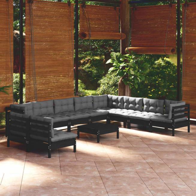 11-Piece Pine Wood Garden Furniture Set with Cushions