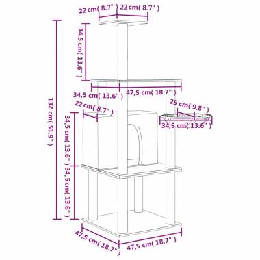 Draskyklė katėms su stovais iš sizalio, 132cm