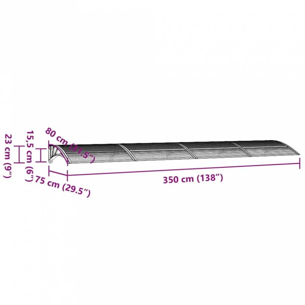 Stogelis durims, juodas ir skaidrus, 350x75cm, polikarbonatas