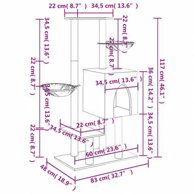 Draskyklė katėms su stovais iš sizalio, 117cm