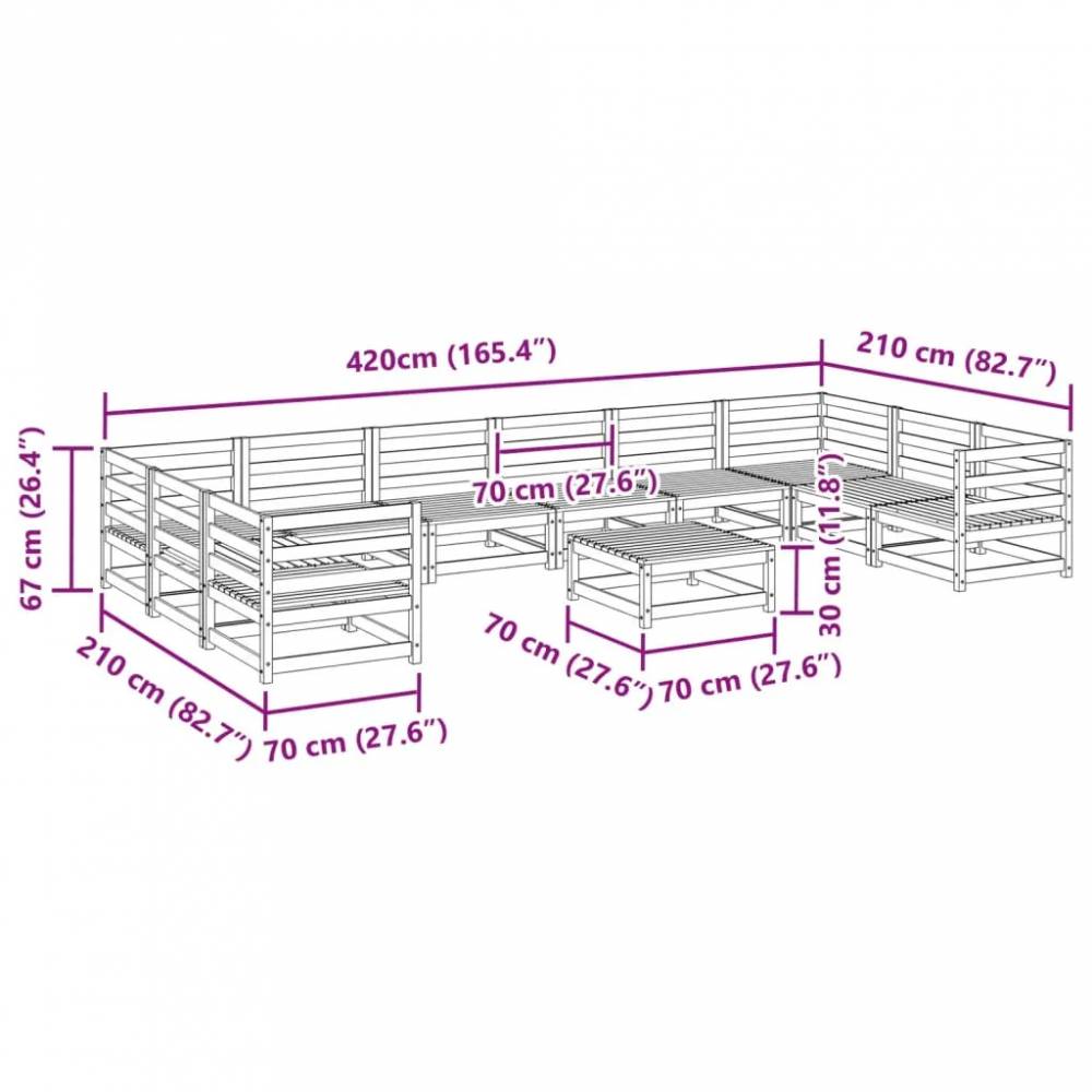 Sodo sofos komplektas, 11 dalių, medienos masyvas