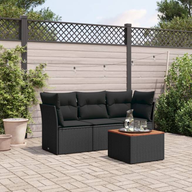 4-piece Outdoor Sofa Set with Cushions, Polyrattan