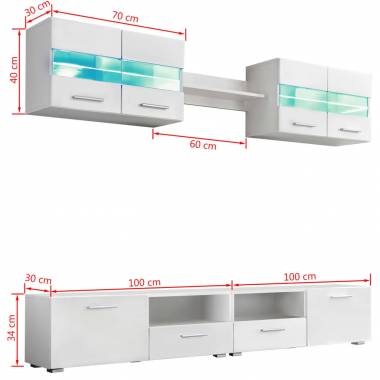 Sieninė TV sekcija su LED šviesomis, 5 d., blizgi