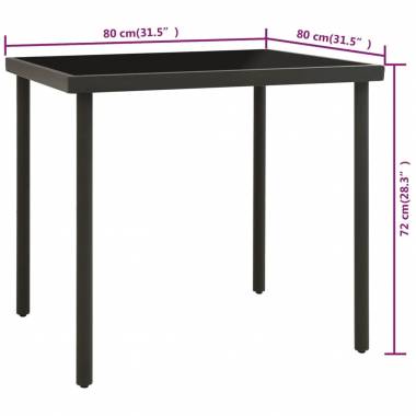 Lauko valgomojo stalas, 80x80x72cm, stiklas/plienas