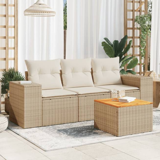 4-piece Outdoor Sofa Set with Cushions, Polyrattan