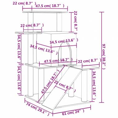 Draskyklė katėms su stovais iš sizalio, 97cm