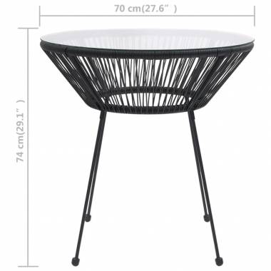 Sodo valgomojo stalas, juodas, 70x74cm, ratanas ir stiklas