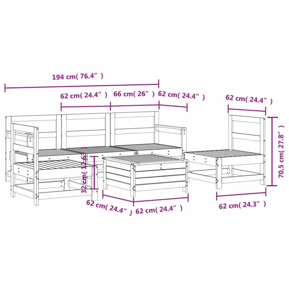 Sodo sofos komplektas, 6 dalių, medinis