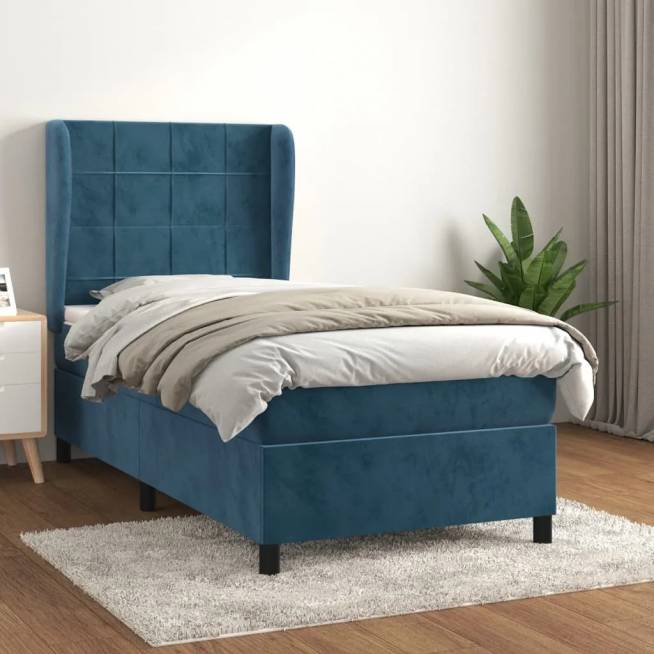 Velvet Upholstered Bed with Mattress and Springs