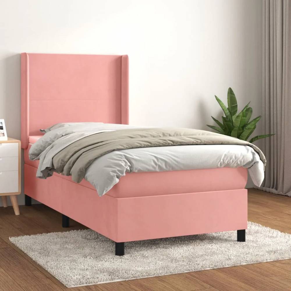 Velvet Upholstered Bed with Mattress and Springs