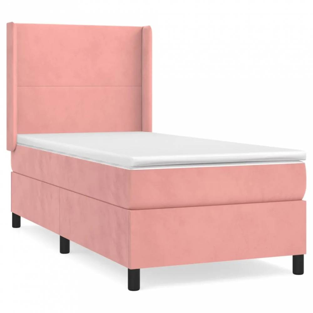 Velvet Upholstered Bed with Mattress and Springs