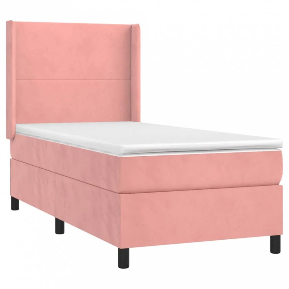 Velvet Upholstered Bed with Mattress and Springs