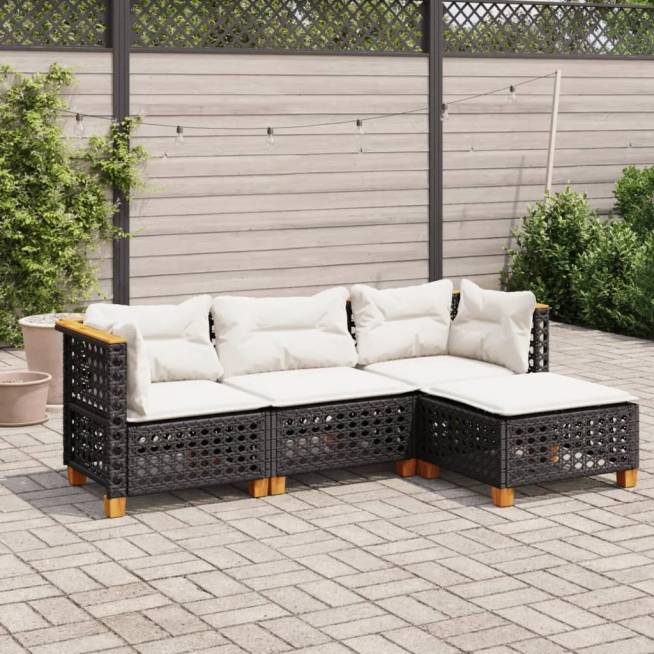 4-piece Outdoor Sofa Set with Cushions, Polyrattan