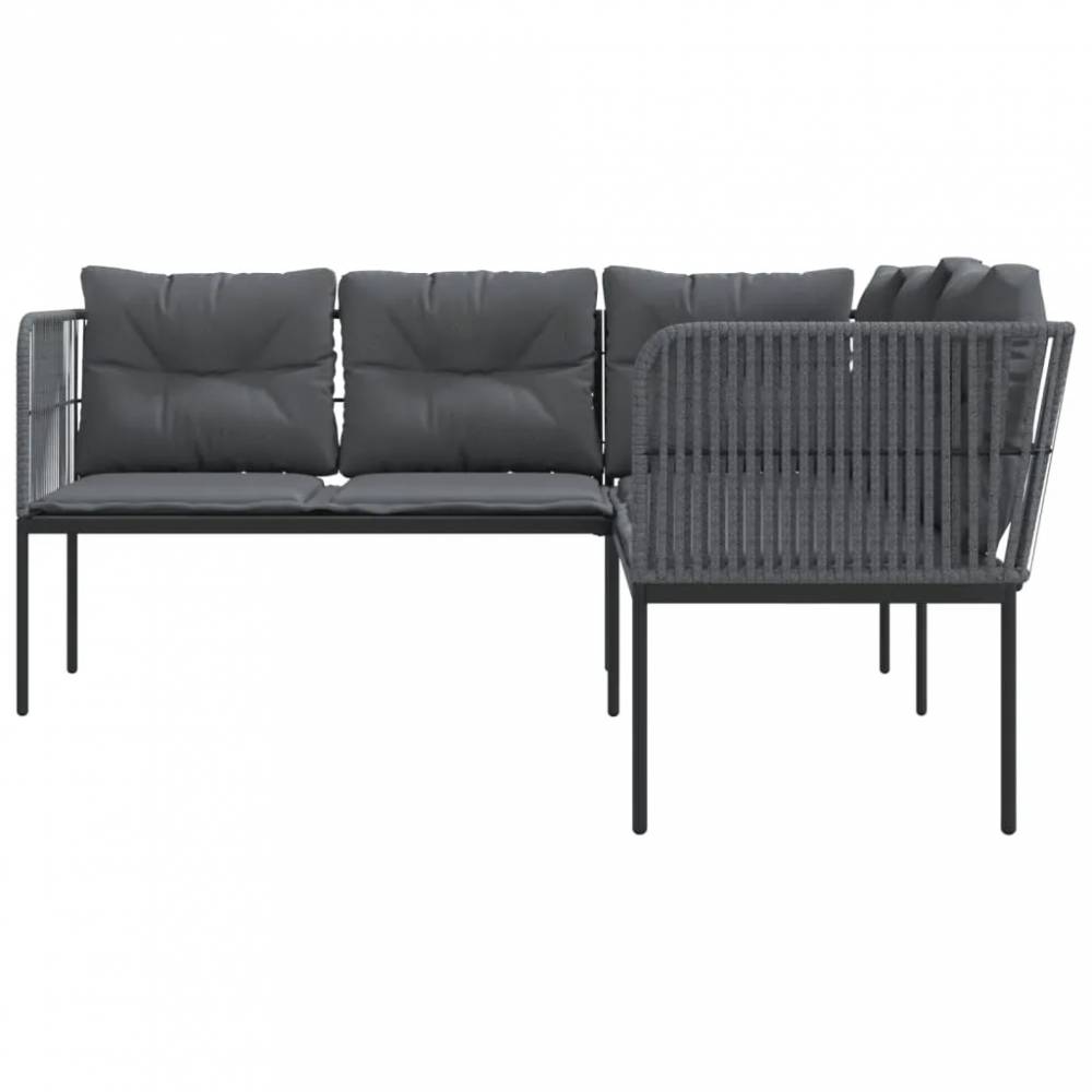 Sodo sofa su pagalvėlėmis, juoda, plienas/tekstilenas