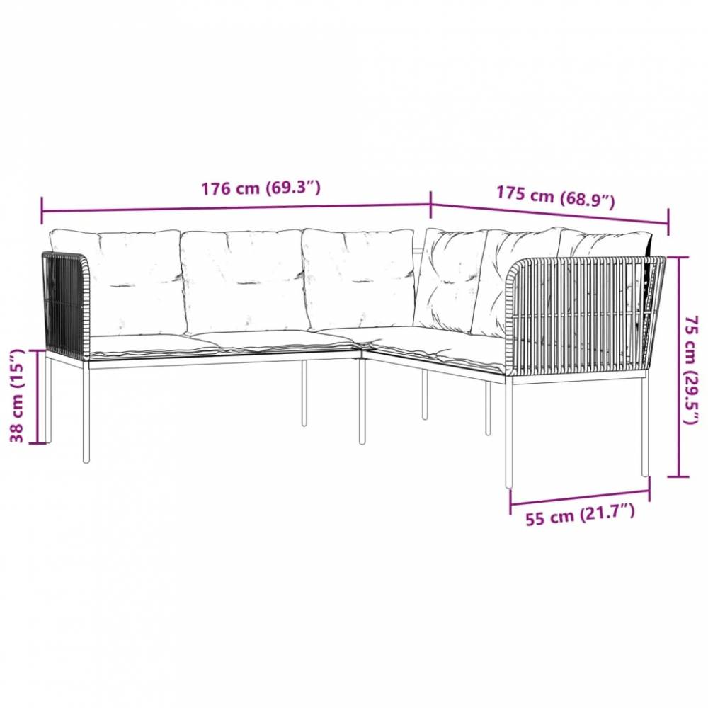 Sodo sofa su pagalvėlėmis, juoda, plienas/tekstilenas