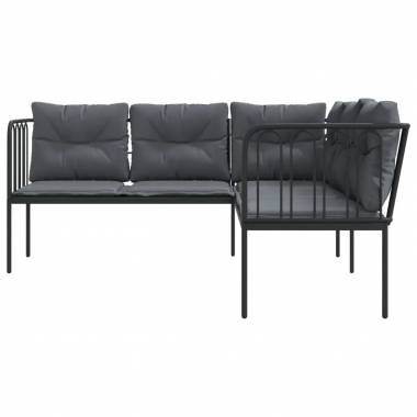 Sodo sofa su pagalvėlėmis, juoda, plienas/tekstilenas