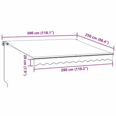 Rankiniu būdu ištraukiama markizė su LED, bordo, 300x250cm