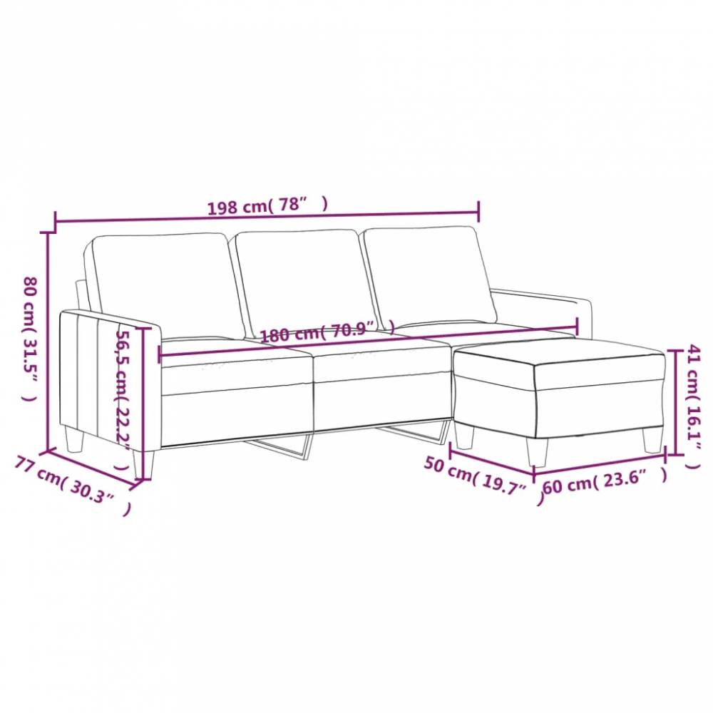 Trivietė sofa su pakoja, 180cm, dirbtinė oda