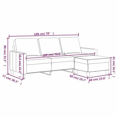 Trivietė sofa su pakoja, 180cm, dirbtinė oda