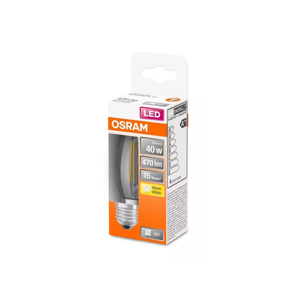 Lemputė Osram LED, B35, šiltai balta, E27, 4 W, 470 lm