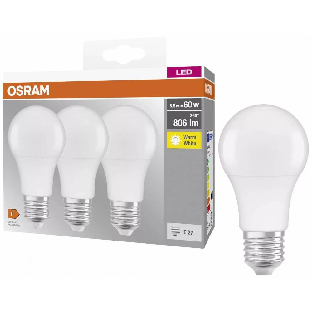 Lemputė Osram LED, A60, šiltai balta, E27, 8.5 W, 800 lm