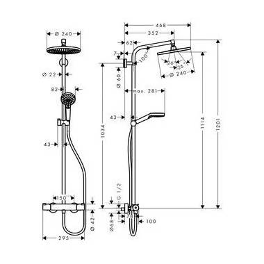 Dušo sistema su termostatiniu maišytuvu Hansgrohe Crometta, sidabro