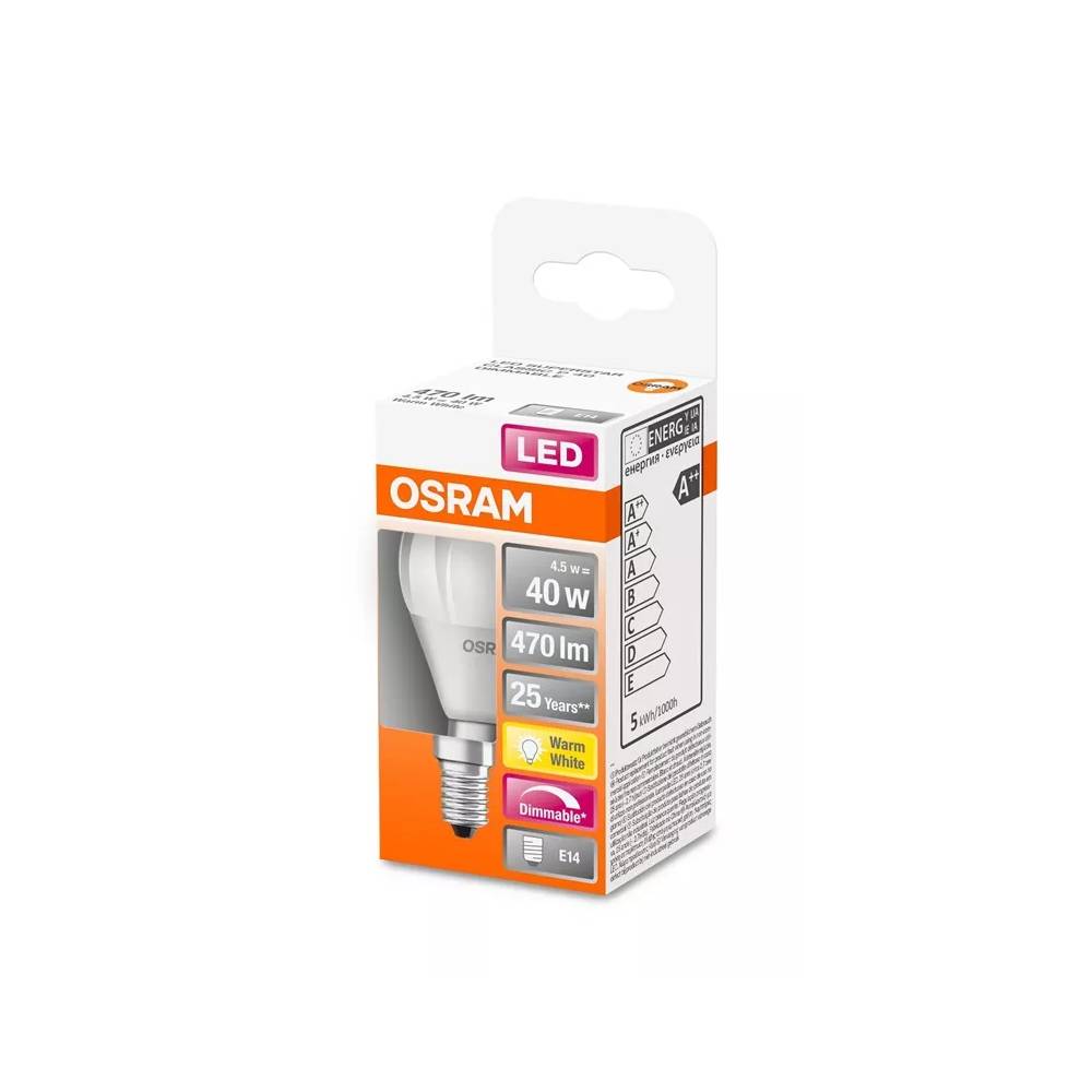 Lemputė Osram LED, P45, šiltai balta, E14, 4.5 W, 470 lm