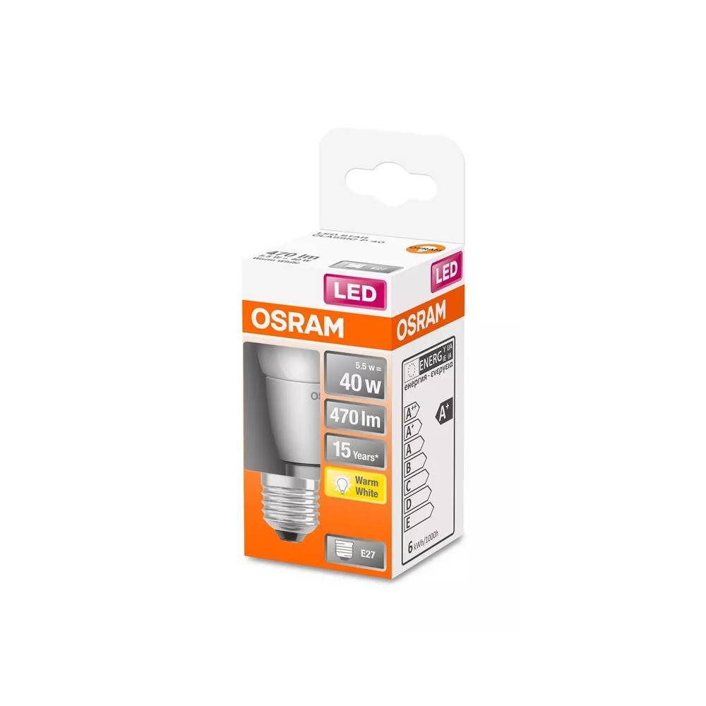 Lemputė Osram LED, P45, šiltai balta, E27, 5.5 W, 470 lm