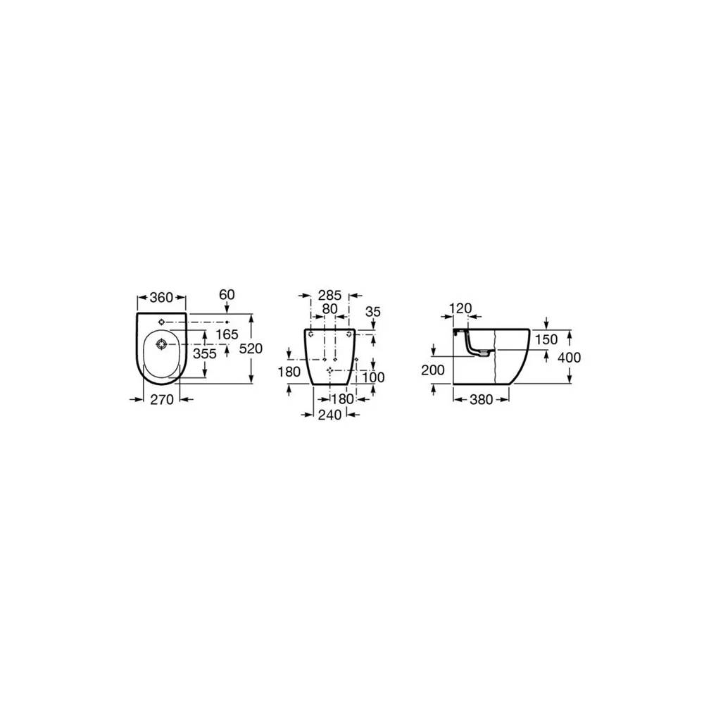 Bidė Roca Meridian Compact A357247000, 360 mm x 520 mm x 400 mm, balta