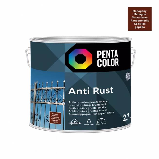 Emaliniai dažai Pentacolor Anti Rust, pusiau blizgus, 2.7 l, raudonmedžio