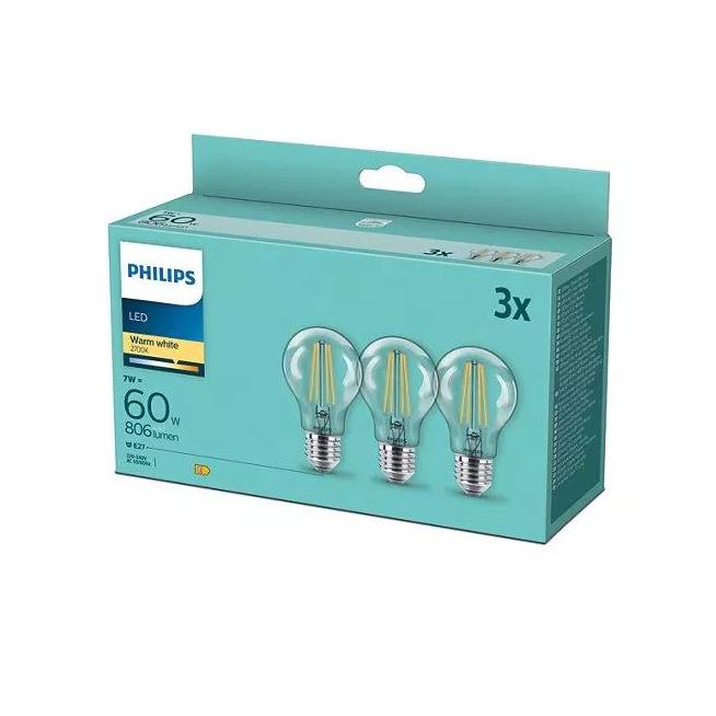 Lemputės LED FILAMENTINĖ 7W E27 A60 827 806LM 3VNT