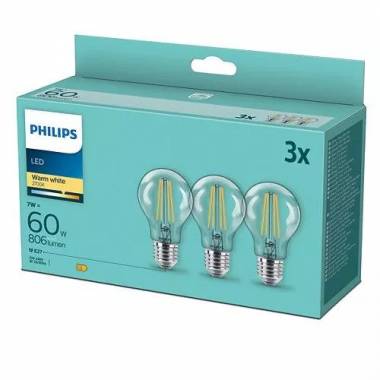 Lemputės LED FILAMENTINĖ 7W E27 A60 827 806LM 3VNT