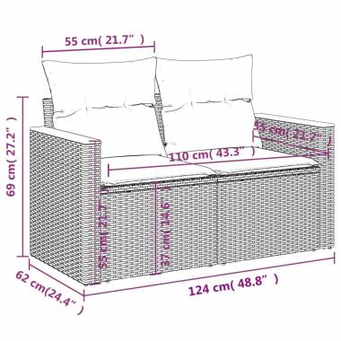 Dvivietė sodo sofa su pagalvėlėmis, poliratanas