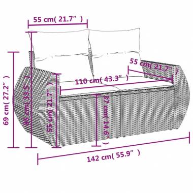 Dvivietė sodo sofa su pagalvėlėmis, poliratanas