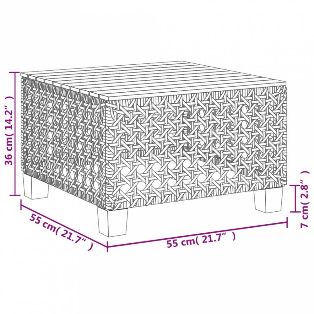 Sodo stalas, 55x55x36cm, poliratanas ir akacijos mediena