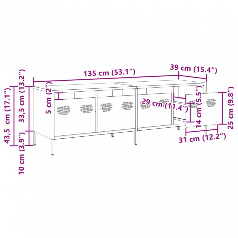 Televizoriaus spintelė, plienas, 135x39x43,5cm