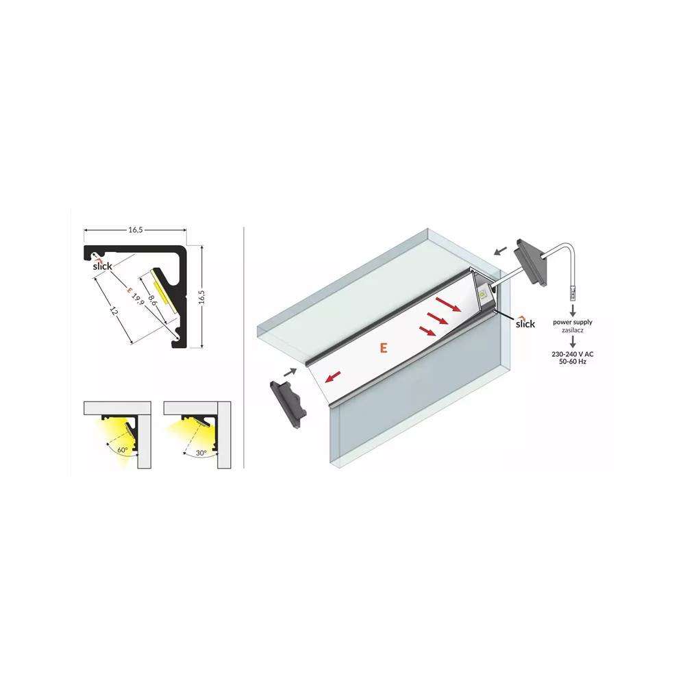 KAMPINIS LED JUOSTOS ALIUMINIO PROFILIS CABI12 2M JUODAS