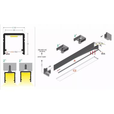 PAVIRŠINIS LED JUOSTOS ALIUMINIO PROFILIS SMART10 2M