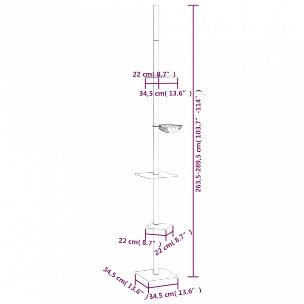 Draskyklė katėms iki lubų, reguliuojama aukštis 263,5–289,5cm