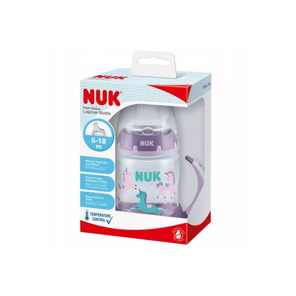 NUK ZE-105 rinkinys FC buteliukas 150 ml su rankenėlėmis ir temperatūros indikatoriumi + nemokamas silikoninis kandiklis be laše