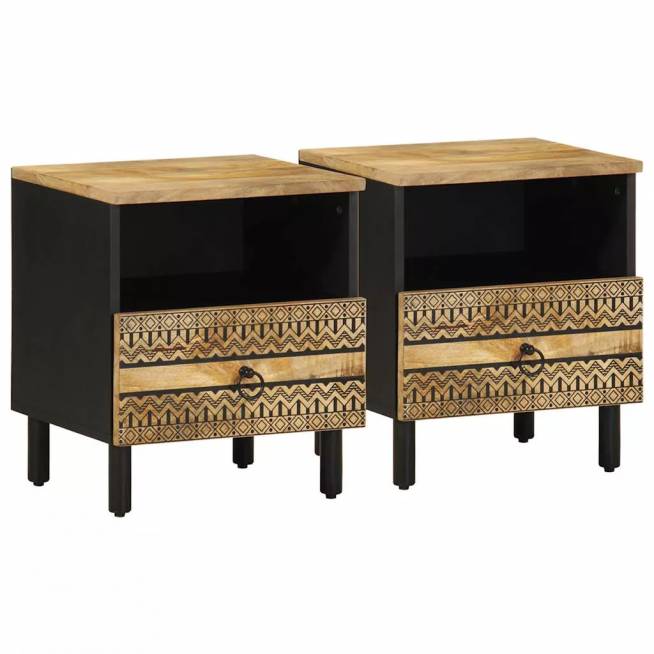 Mango Wood Bedside Tables, Black, 40x33x46 cm