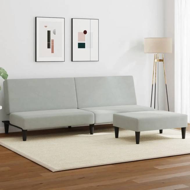 Dvivietė aksominė sofa-lova su pakoja