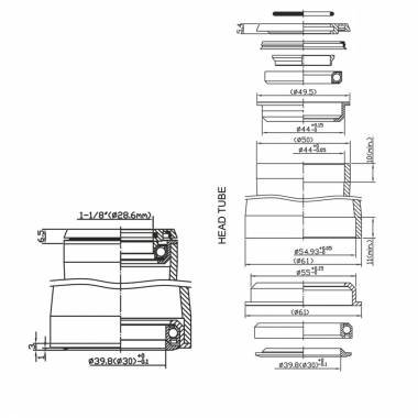 Vairo kolonėlė Force Tapered pusiau integruota 1 1/8"- 1 1/2'' 45x 45