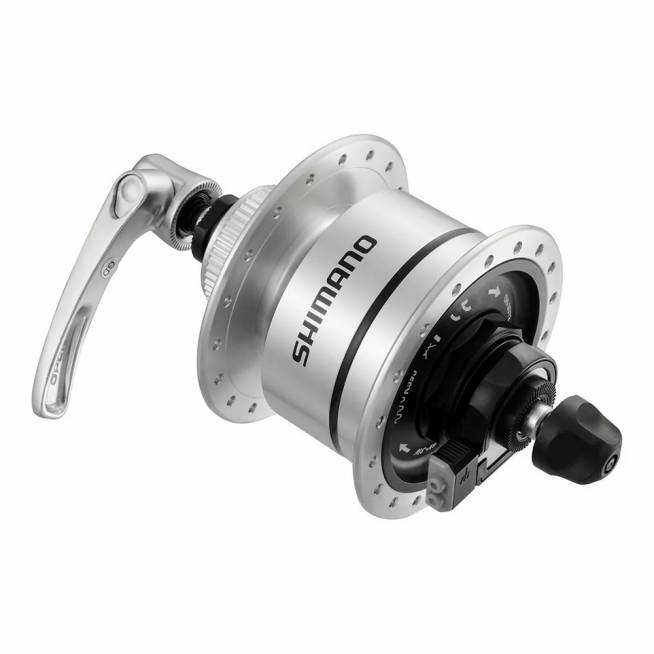 Stebulė su integruota dinama Shimano DH-3D72 // 6V - 3W // 36H, diskiniams CL, greitveržlė