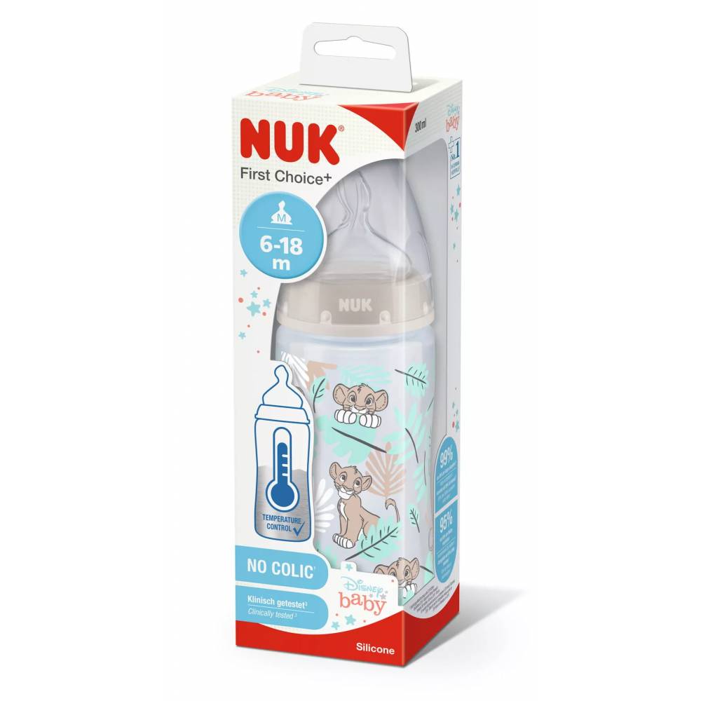 NUK 741764 FC+ 300ml buteliukas DISNEY KING LION su temperatūros indikatoriumi 6-18m