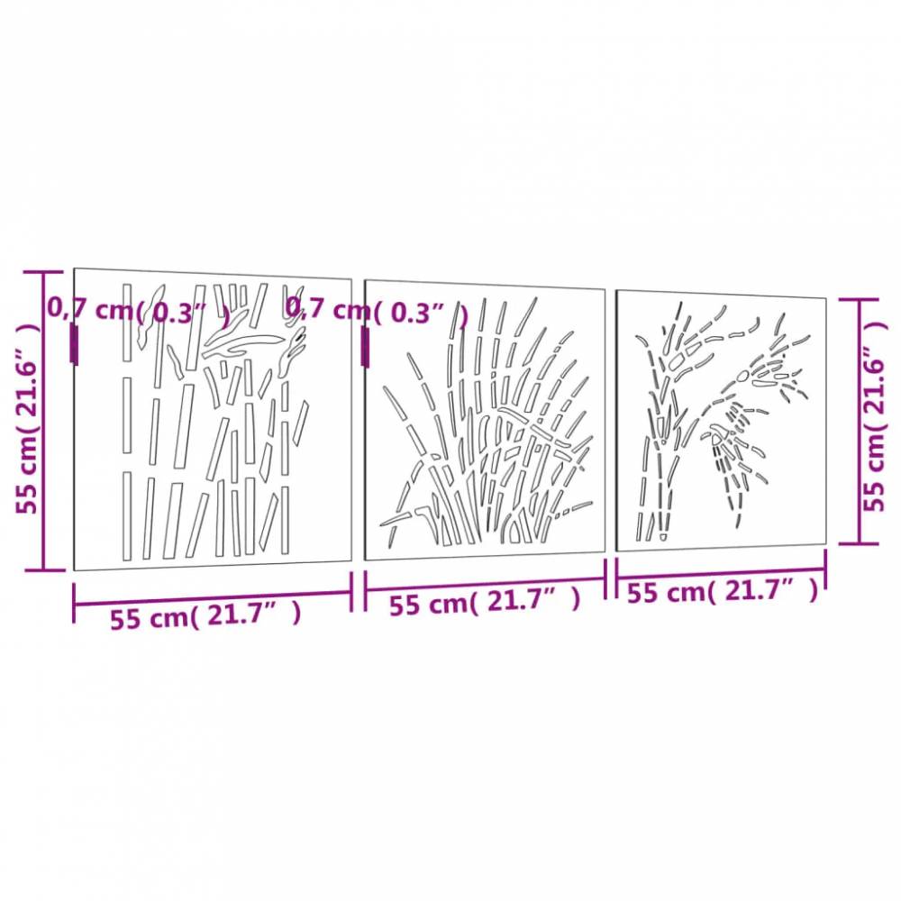 Sodo sienos dekoracija, 3 dalių, 55x55cm, corten plienas